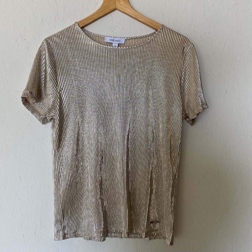 Nine West metallic champagne gold Blouse Medium - Picture 2 of 11